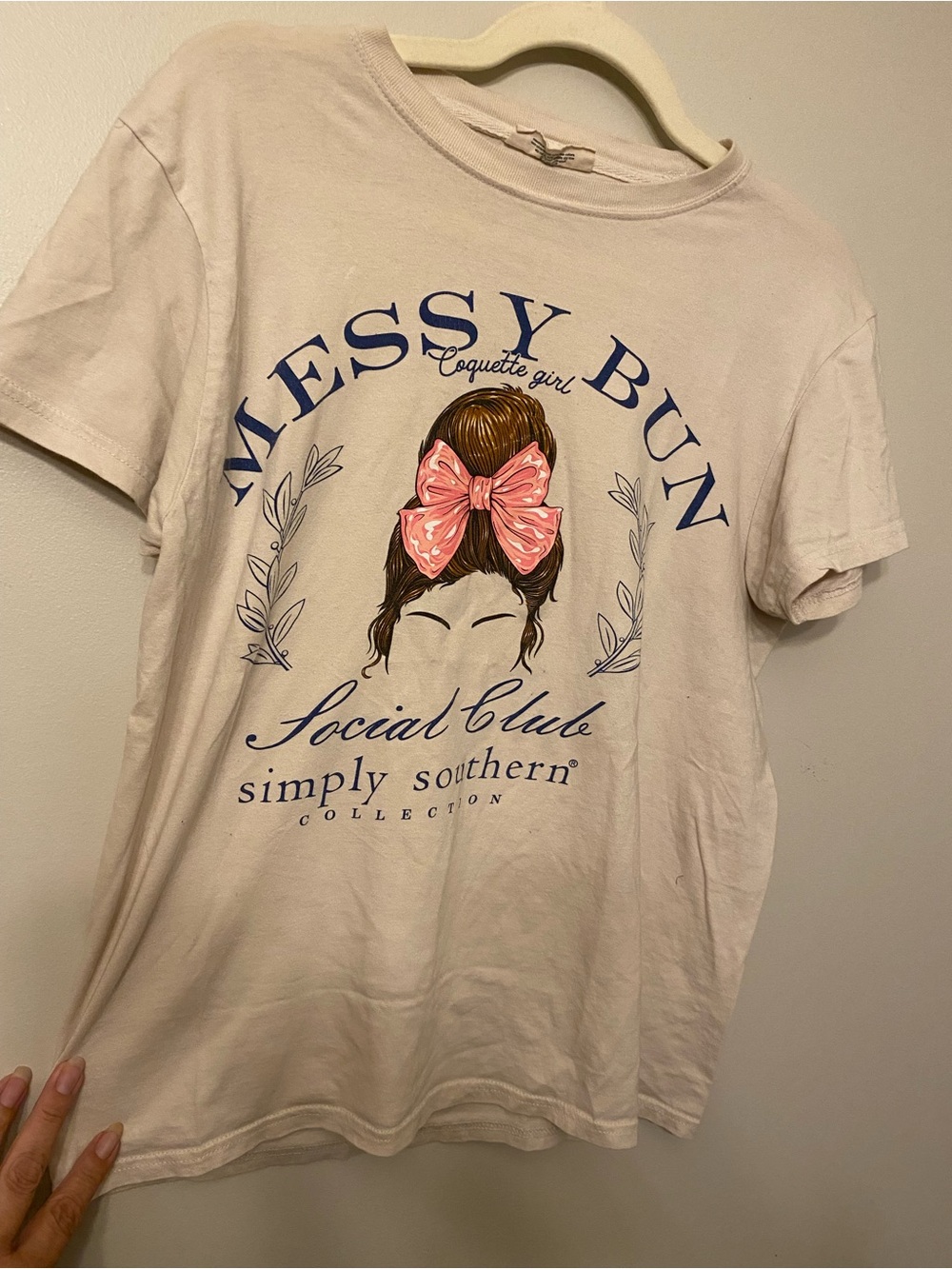 Simply Southern Cream Tee with Pink Bow Graphic